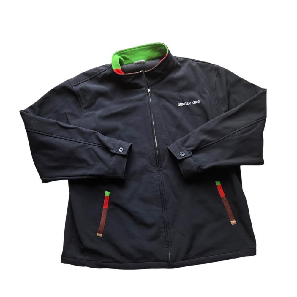 Burger King Manager Jacket Mens XL Black Neon Green Softshell Full Zip Uniform